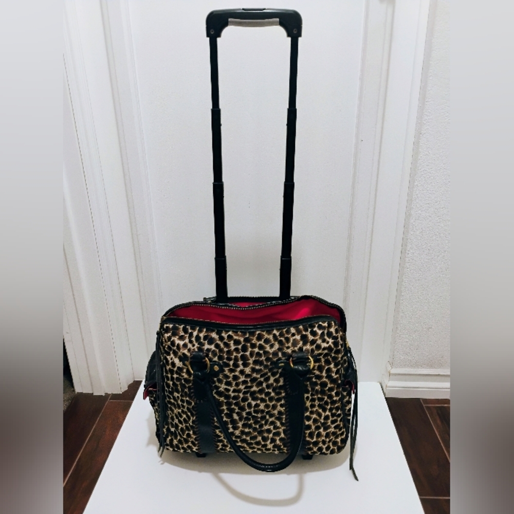Vintage Gogo Voyage Leopard Print Pink Rollaway Travel Duffle Carry On Bag